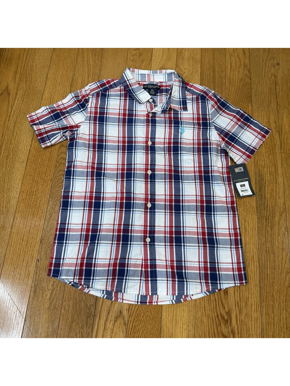 US Polo Assn Kids Plaid Short Sleeve Button Down Shirt Size XL (14-16) NWT